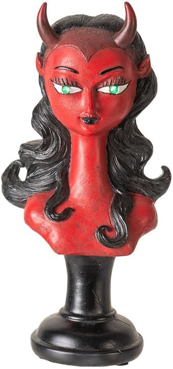 Pacific Giftware Lady Devil Bust W/LED Light, Sexy Lady Bust W/LED Eyes, Green Eyed Devil Lady, Decorative Mantel Bust for Halloween.