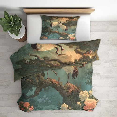 Linge de lit chinois grue 140x200 microfibre zippée réversible
