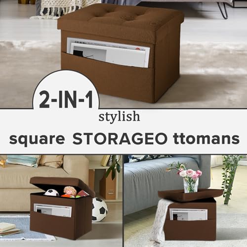 image for LINMAGCO Storage Ottoman Folding Foot Stool Foot Rest with Side Pocket
