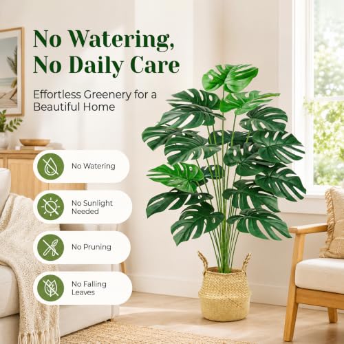 Der Rose 44" Realistic Artificial Monstera Plant with EVA Leaves and Basket - image 6