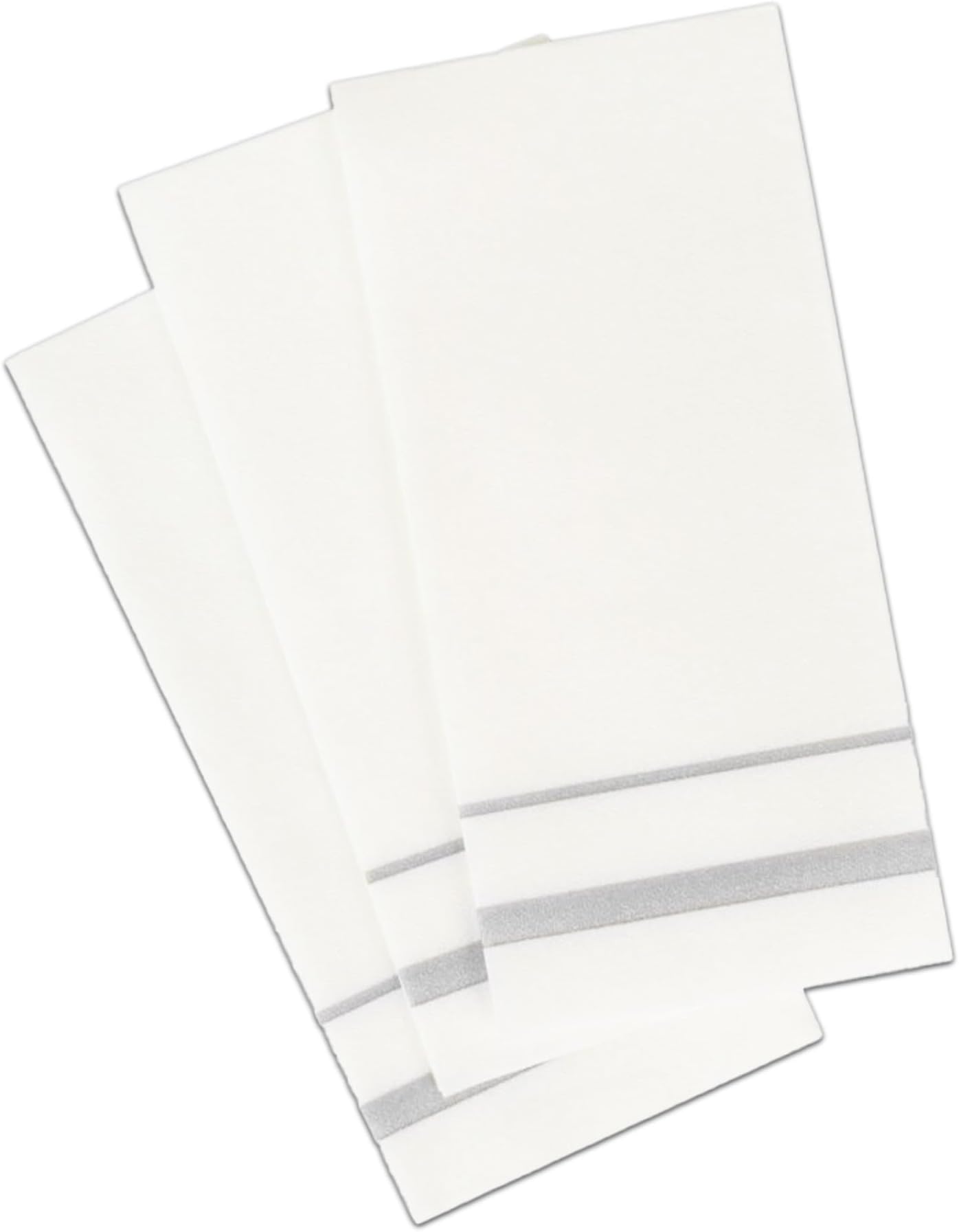 White Cloth Like Dinner Napkins with Silver Border - 1/6 Fold 12"x16" Single Use Linen Feel Disposable Guest Towels, Absorbent, Soft, Elegant, Bathroom Hand Towel, Party, Weddings, Tablesetting (480)