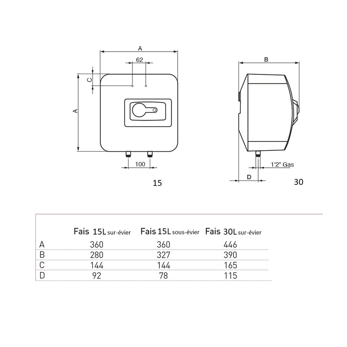 FAIS 15 IT EU, Scaldabagno elettrico su lavello 15 litri, 1500 W, facile da installare, classe energetica A. Progettato e realizzato per essere installato in Francia bianca