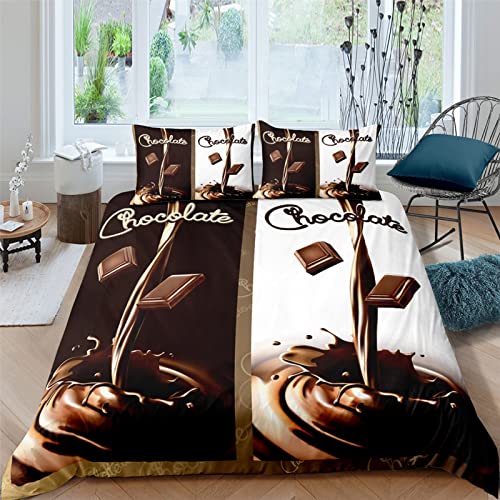 Chocolate Expreso Juego De Ropa De Cama 220X240 Cm 3 Piezas para Cama Poliéster Funda De Edredón 2 Funda De Almohada, Adecuado para Familias Y Niños Cómodo Suave Fácil De Limpiar