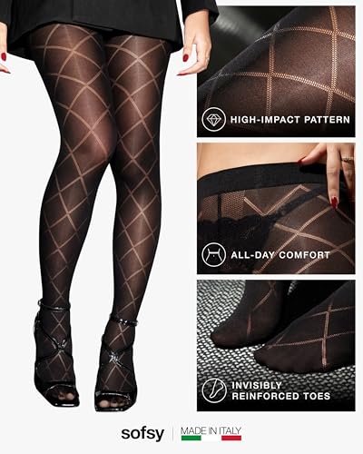 sofsy New Edit – Italian-Made High-Waist Lace Tights for Women | Soft Patterned Stockings | Floral Design, Reinforced Toes4