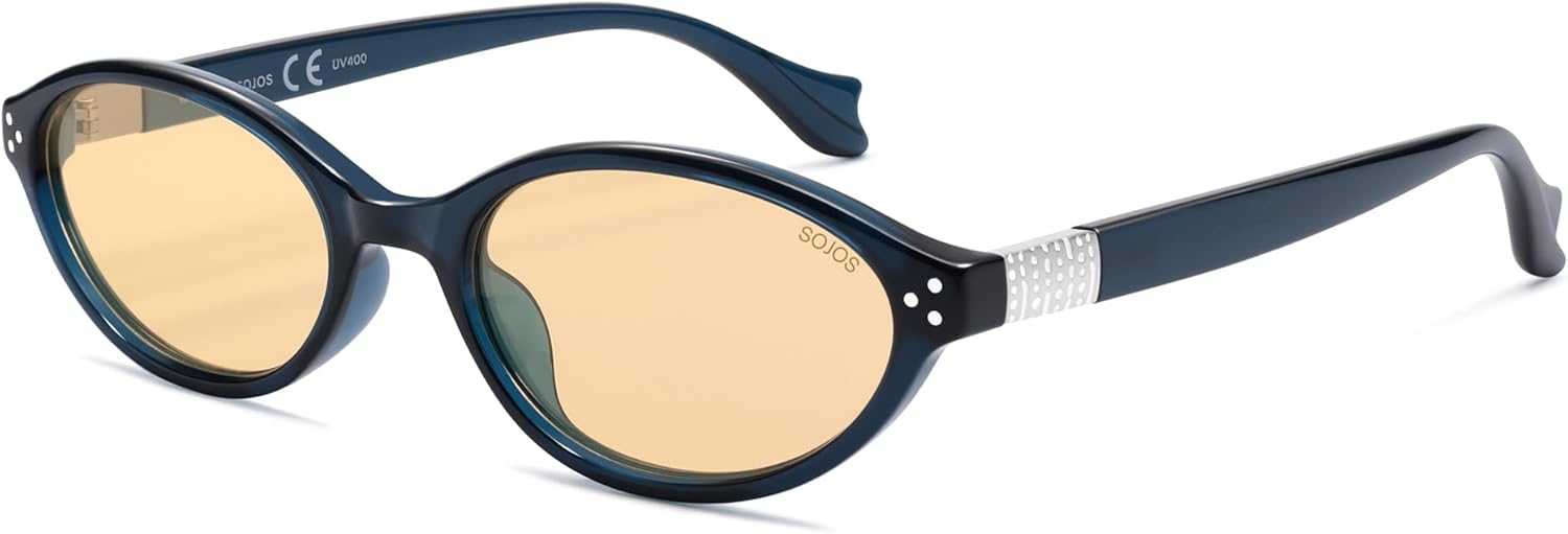 SOJOS Ocean Collection Retro Oval Polarized Sunglasses for Women Men Lightweight Narrow Shades, Stellar