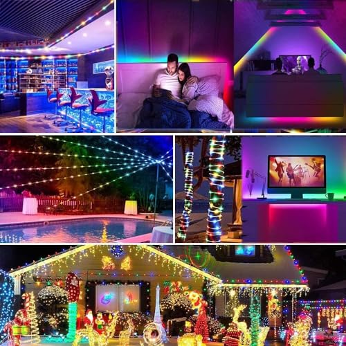 Solarna taśma świetlna LED na zewnątrz, wodoodporna, 10 m, 600 LED, elastyczna osłona, lina, łańcuch świetlny, 8 trybów, z pilotem czasowym, do ogrodu, na choinkę, Boże Narodzenie, święta, przyjęcie,