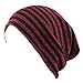 The Hat Depot Fashion Junior Youth Unisex Soft Warm Stripe Knit Beanie Winter Hat Made in USA (Red-Navy)