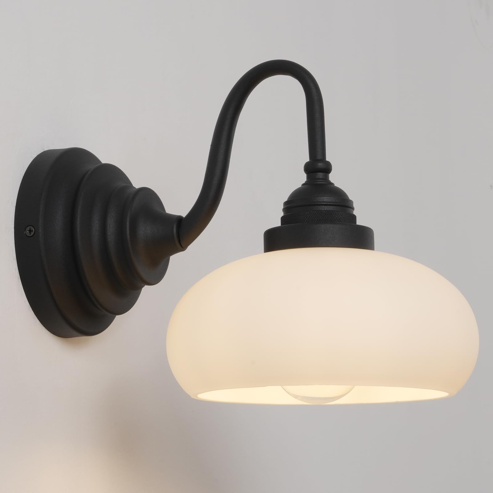 SongCiLT Vintage Gooseneck Sconce Wall Lighting with Milk White Glass Shade,Industrial Bathroom Vanity Wall Mounted Lamp Fixture for Living Room Bedroom Stairwells