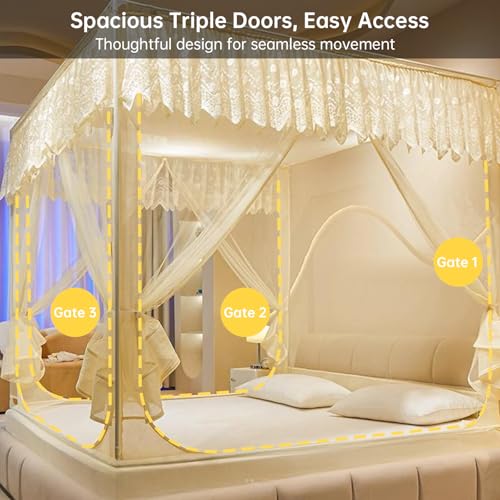 Image of Dawnwake Mosquito Net, Anti-Fall Mosquito Neting Bed for Babies /Adult /Outdoor,Portable Foldable Travel /Camping Mosquito Net Tent, Suit for King Size Bed (Yellow, 200 * 180cm)