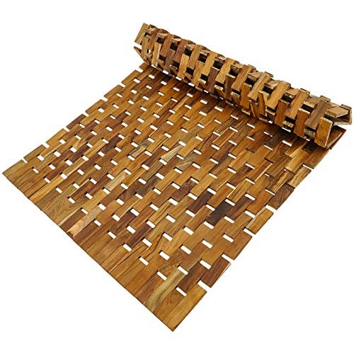 PrimeMatik - Tarima Alfombra para Ducha y baño Enrollable 75 x 50 cm de Madera de Teca certificada