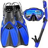 Lealinga Schnorchelset Erwachsene mit Verstellbare Taucherflossen Anti-Leck & Anti-Fog Taucherbrille und Dry Schnorchel, 3 in 1 Professionell Schnorcheln Set für Schnorcheln und Schwimmen