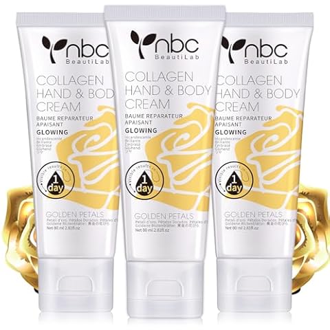 nbc BeautiLab Hand Cream Lotion for Dry Skin Relieves and Repairs Extremely Dry Hands, 1s Quickly Absorb and Non-Greasy Hand Lotion Travel Size 3pcs 2.7oz（Golden Petals Cover
