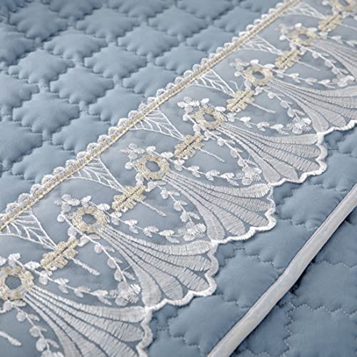 Jaijy Lace Trim Sofa Cover Plaid Quilted Non Slip Sofa Slipcover Sectional Couch Cover Oversized Thick L Shaped Couch For Pets Kids Children, 1 Piece, Light Blue, 28" W X 28" L #TOP4