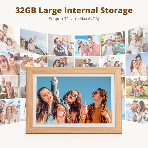 Image of Dragon Touch Digital Picture Frame WiFi 10 inch IPS Touch Screen Digital Photo Frame Display, 32GB Storage, Auto-Rotate, Share Photos via App, Email, Cloud, Classic 10 Brown