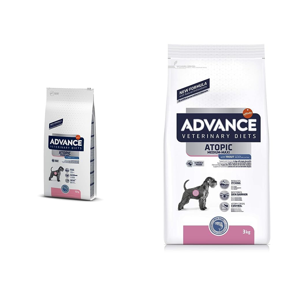 Advance Veterinary Diets - Atopic Medium-Maxi - Cibo per Cani con Problemi di Dermatite Atopica con Trota - 12kg & Cibo per Cani Atopic, 3 kg (Confezione da 1)