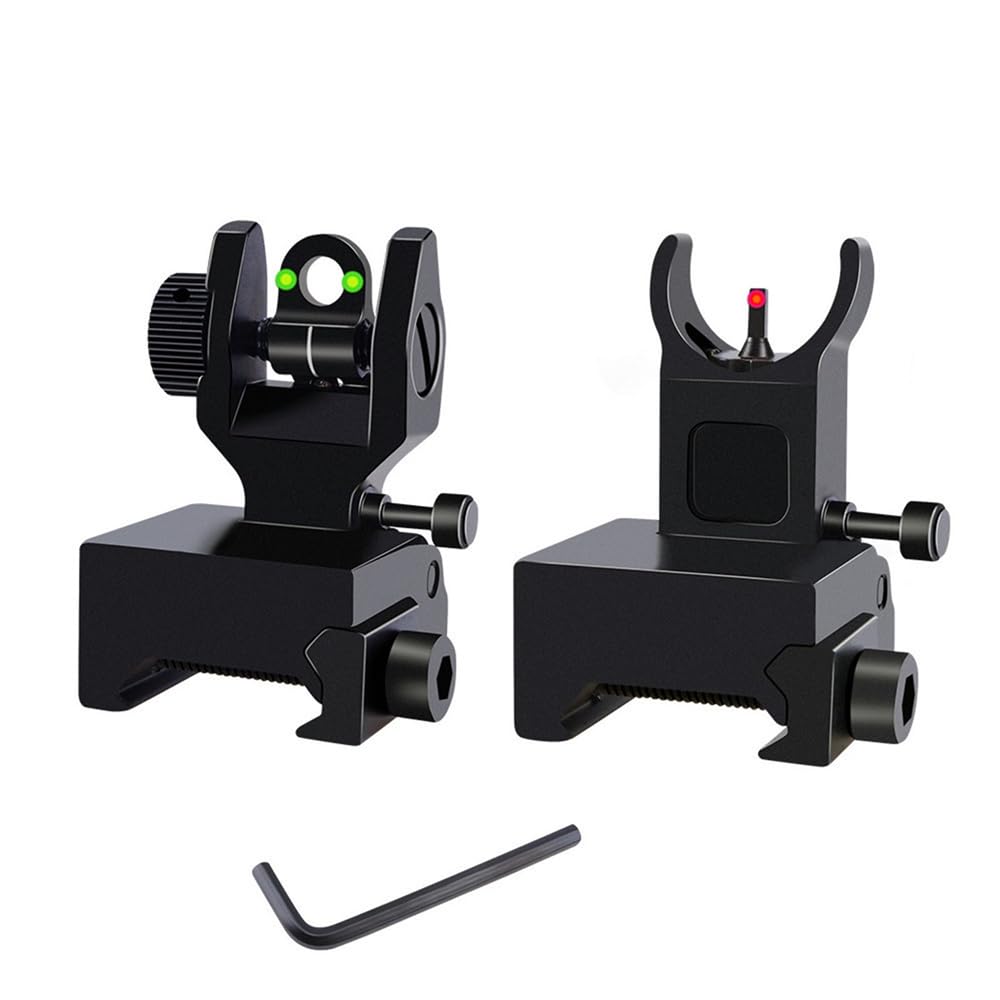 Flip-up collapsible front and rear fibre-optic iron sights with adjustment tool for 21mm Picatinny rails For Rifle Scope Tactical