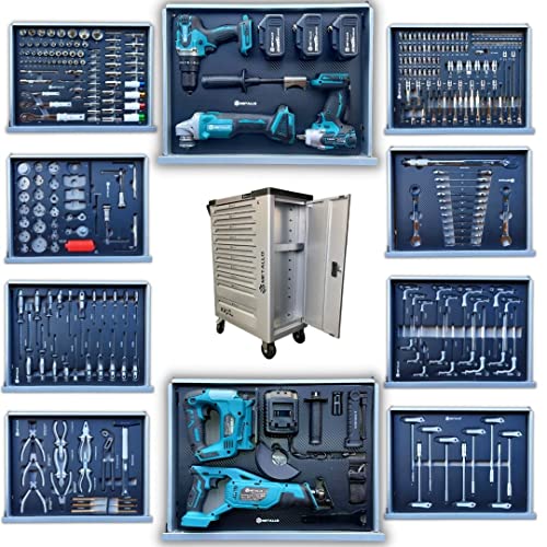 Merverd Metello Garage 4XL Werkzeugwagen Werkstattwagen gefüllt mit 10/10 alle kugelgelagert abschließbar gefüllt mit Profiwerkzeug – Bild 3