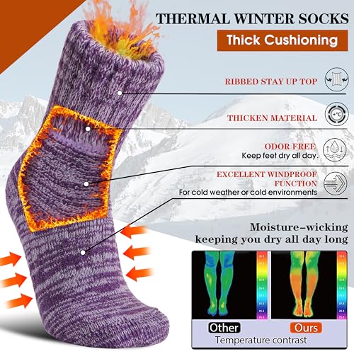 Sandsuced Merino Wool Boot Socks Thermal Warm Thick Winter Cozy Hiking Work Socks for Women Men 3 Pairs3