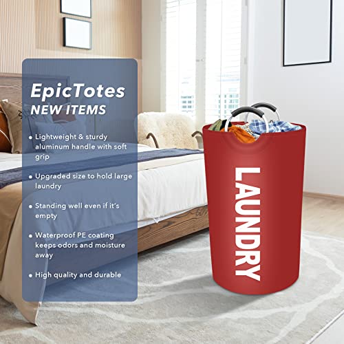 Epictotes 115L Large Laundry Basket, Freestanding Waterproof Laundry Hamper, Collapsible Folding Tall Clothes Hamper, Easy Carry With Foam Protected Aluminum Handles For Dorm, Family, Travel (Red) #TOP6