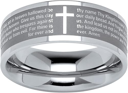 PalmBeach - Anillo de oración del señor de acero inoxidable (0.315 in) tamaños 6-13