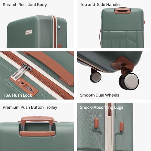 Image of uppercase Rock (M+L) Set of 2, Check-in Trolley Bag, Hardsided Anti-Scratch 8 Wheel Luggage, TSA Lock & Anti-Theft Zippers, Suitcase for Unisex, 2000 Days Warranty (Green)