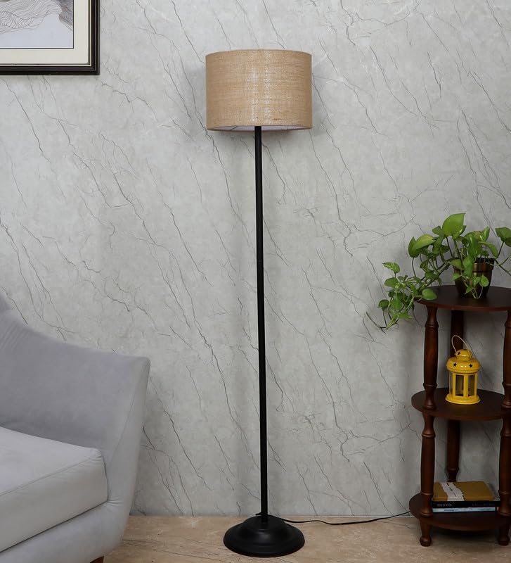 tu casa Foldable Metal Floor Lamps with Beige Jute Shade for Home Décor, Bedrooms Corner, Living Room, Gifting, Diwali Decoration, Hall, Office, Study Room (Height: - 57") - Bulb not Included