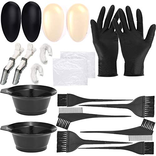 Hair Dye Coloring DIY Beauty Salon Tool Kit - Borogo 20Pieces Hair Tinting Bowl, Dye Brush, Ear Cover, Gloves for DIY Salon Hair Dye Tools Hair Coloring Bleaching Hair Dryers Hair Dye Tools White