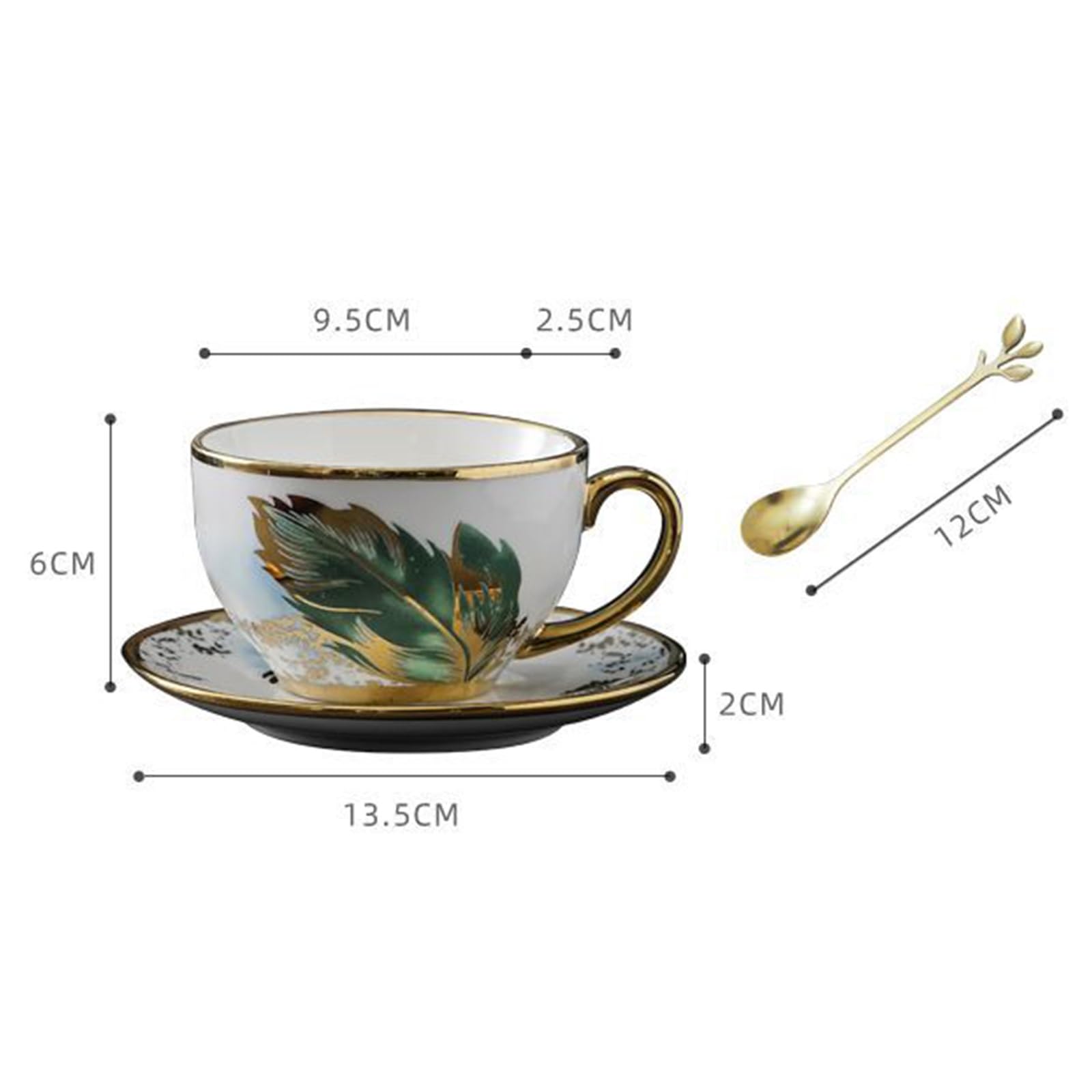 Zestaw porcelanowej filiżanki i spodka | Wielokolorowy na prezent: kwiatowy zestaw filiżanek i spodków do kawy(Green)
