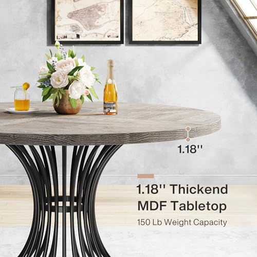 Image of Tribesigns Round Dining Table for 4-6 People, 47-Inch Farmhouse Dinning Room Circle Kitchen Table, Industrial Dinner Table with Metal Base for Kitchen, Living Room, Gray