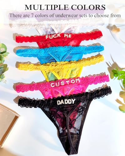 Image of Sexy Underwear for Women Lace Panties Sexy Thong with Funny Rhinestone Letters for Couple Gifts