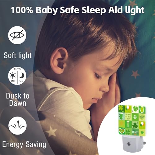 Image of Happy St. Patrick's Day Night Light for Kids,Clover and Green Beer Night Light Plug in with Dusk to Dawn Sensor, 0.5w Energy Saving Sleep Friendly Nightlight for Hallway Stairway Kitchen Bedroom