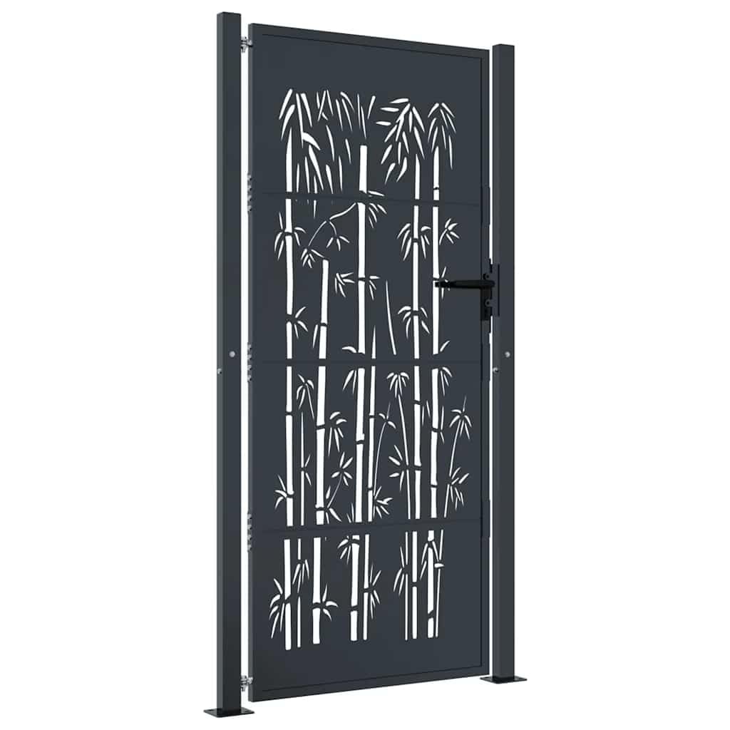 Vidaxl (105 X 180 Cm) Garden Gate Patio Gate Fence Gate Fence Anthracite Steel Bamboo Design