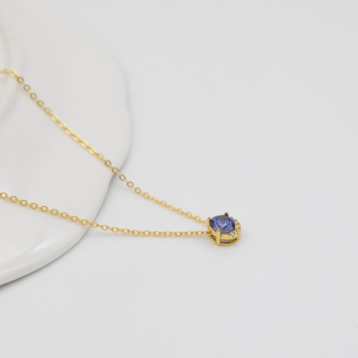 Natural Tanzanite Necklace 18K Gold Vermeil S925 Sterling Silver - Purple Blue Natural Gemstone Danube Moonlight Pendant, 14-16in Adjustable Chain, Minimalist Ocean-Inspired Jewelry for Women