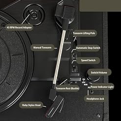 Platine Vinyle, Tourne-Disque BT Vintage avec Haut-parleurs, Platine Vinyle 3 Vitesses, Tourne-Disque USB avec Poignée pour Le Divertissement et la Décoration de la Maison - Les Beatles, Paul McCartney, John Lennon, RIngo Starr, George Harrison Platine Vinyle, Tourne-Disque BT Vintage avec Haut-parleurs, Platine Vinyle 3 Vitesses, Tourne-Disque USB avec Poignée pour Le Divertissement et la Décoration de la Maison – Image 6