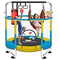 Trampoline for Kids, 5FT Adjustable for Toddler, Indoor/Outdoor Baby Trampoline with Enclosure Net, No-Gap Safe Design, Gifts for Boys & Girls (Yellow&Blue)