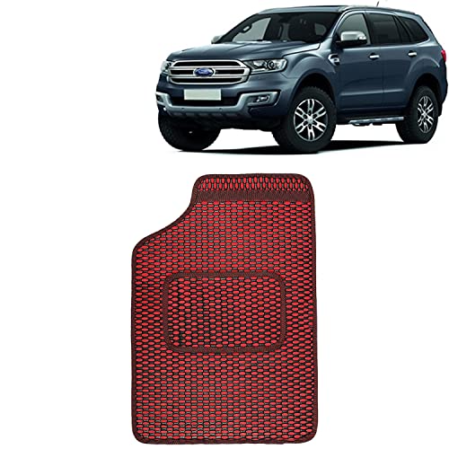 Image of Kingsway Dotted Design Car Floor Foot Mats Universal Fit for Ford Endeavour, Model Year : 2015-2018, Water and Dustproof, Color Red, Set of 5 Pieces