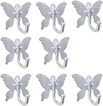 haowei Butterfly Hook Coat Hooks for Door, 8 Pack Stainless Steel Robe Hooks for Clothes, Hats, Kitchen, Bathroom - Universal Design for Easy Installation and Organization