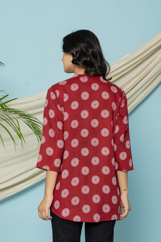 Image of Women's Cotton Printed Kurta Top | 3 /4 Sleeve Straight Kurti Casual Outings