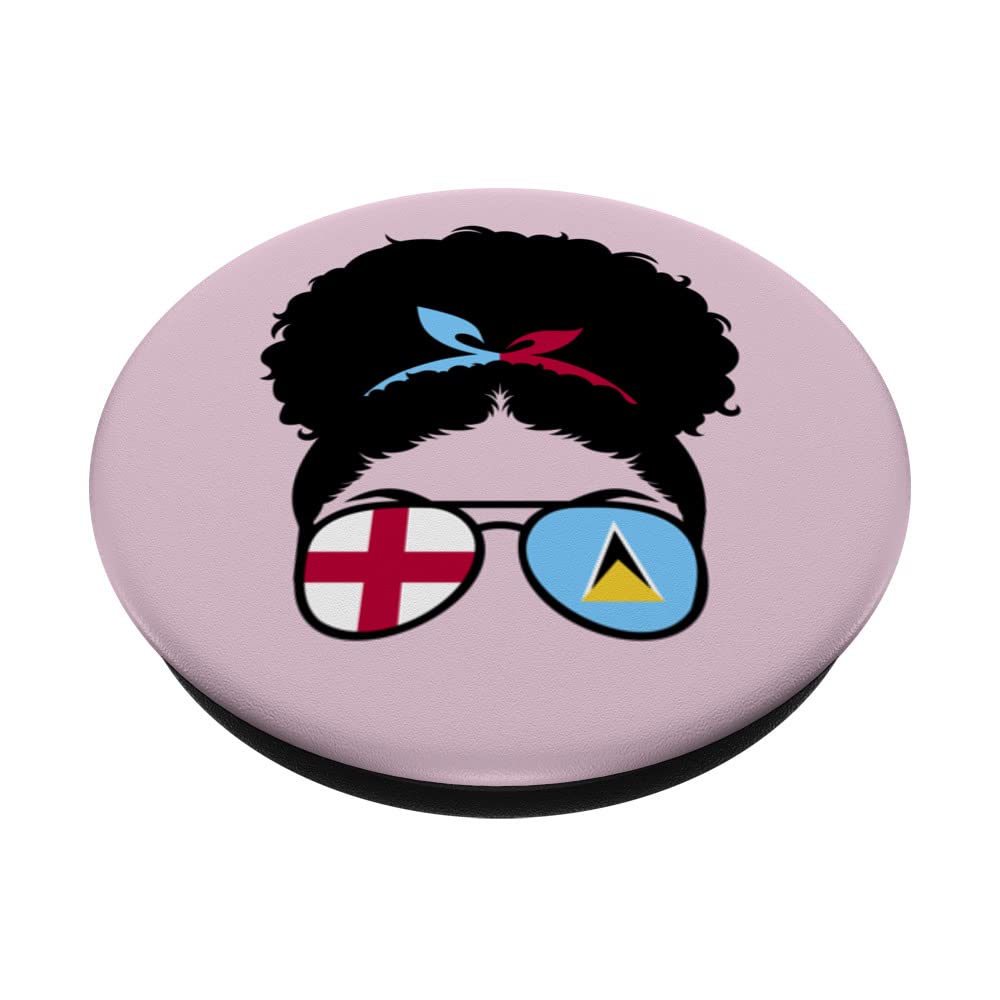 England and St Lucia Mix Afro Hair Half English half Lucian PopSockets Swappable PopGrip, Black - Image 2