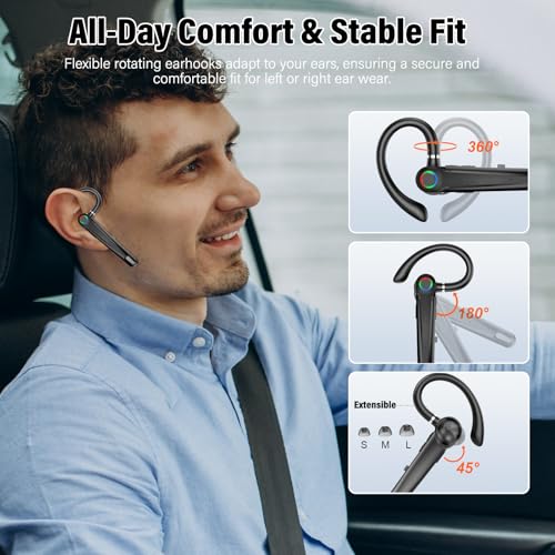 Atheewon Bluetooth Headset V5.4, Wireless Bluetooth Earpiece with Dual Mic Noise Cancelling, 115H Playtime Computer Headset Hand Free Headphones for Trucker, Driver, Home, Work, Business - image 4