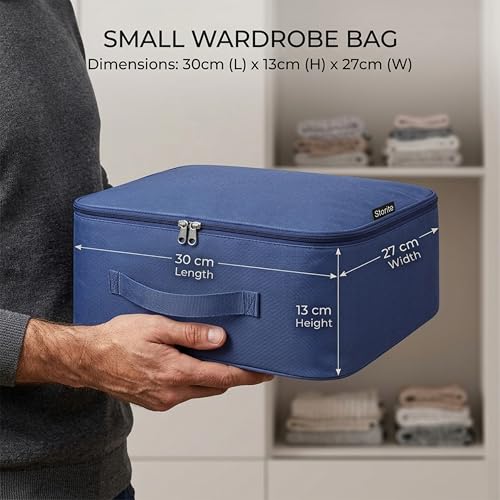 Image of Storite 2 Pack Mini Nylon Storage Bag, Blue, 30x27x13 cm | Zip Closure, Foldable, Multipurpose Organizer, Portable Utility Bag