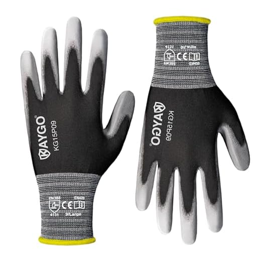 Work Gloves PU Coated-12 Pairs,KAYGO KG15P,Nylon Lite Polyurethane Safety Work Gloves, Gray Polyurethane Coated, Knit Wrist Cuff,Ideal for Light Duty Work (Large, Black)