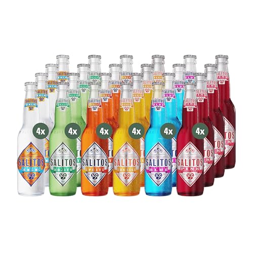 SALITOS MIX SET 24 × 0 33l Glas Mehrwegflaschen 6 Sorten je 4 (ICE BLUE PINK MOJITO SUNRISE SPRITZ) Perfekt für einen Abend mit seinen Freunden