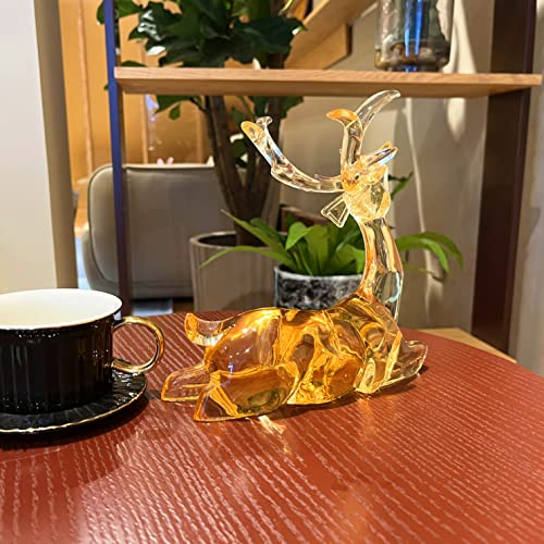 Beaulemna Acrylic Reindeer Deer Figurine Glass Collection Ornament Statue Animal Collectible Sitting Christmas Decor Home Decor (Amber) #TOP5