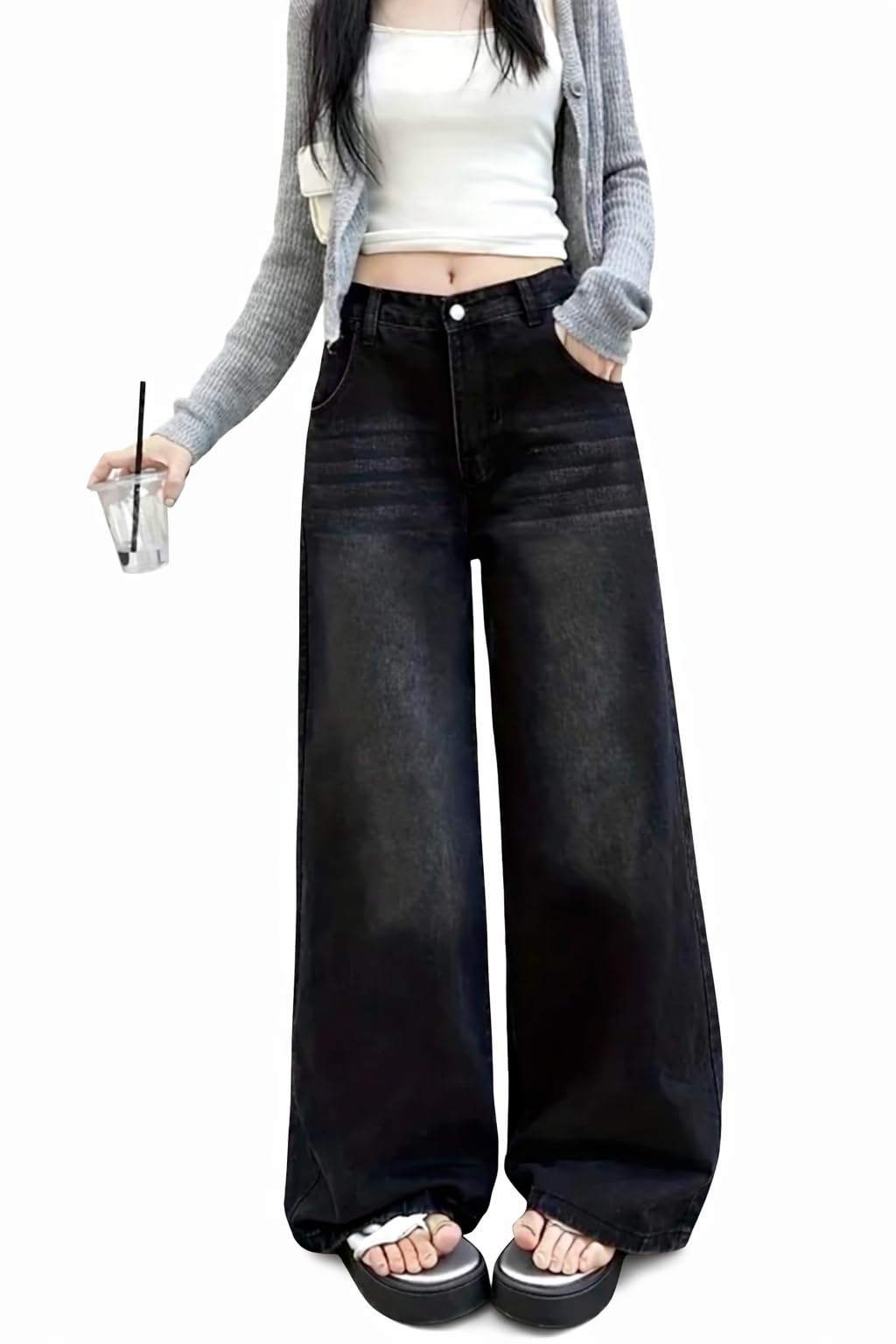 High Rise Deniim Washed Wide Leg Jeans for Girls and Women