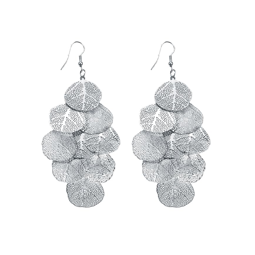 DIAMANTIO Statement Boho Gold Filigree Leaf Dangle Earrings for Women - Trendy Long Drop Chandelier Earrings with 5 Layers - Lightweight,