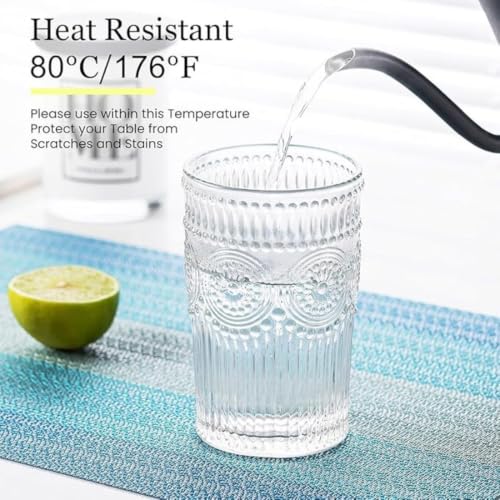 Image of Potency Table Mats Set of 6, Woven Placemats for Dining Table, Heat-Resistant, Stain-Resistant, Anti-Skid, Washable PVC Table Mats, Vinyl Placemats for Dining, Kitchen & Restaurant Table (H Blue)