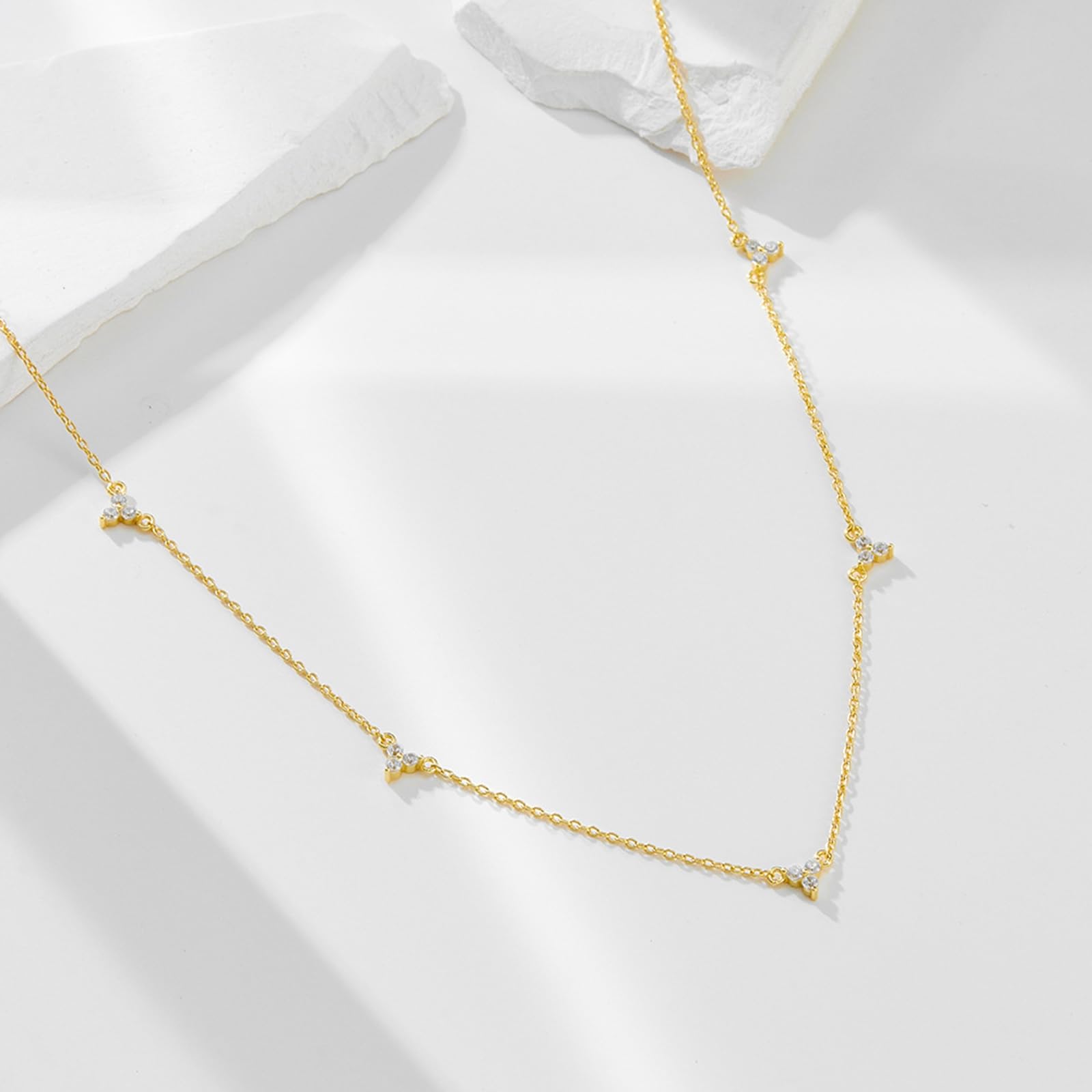 Elegantes collares largos para mujer, cadena de oro amarillo de 9K/14K/18K con diamante creado en laboratorio, collar de lágrima Rolo para mujer, 38+5 cm