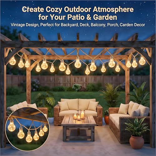 AebeChun Lichterkette Glühbirnen Außen, 7M 20LED Vintage Lichterkette Aussen Strom, Lichterkette Outdoor mit Hanfseil, Wasserdicht 8 Modi Timer für Gärten Balkon Party Hochzeit Deko (Warmweiß)