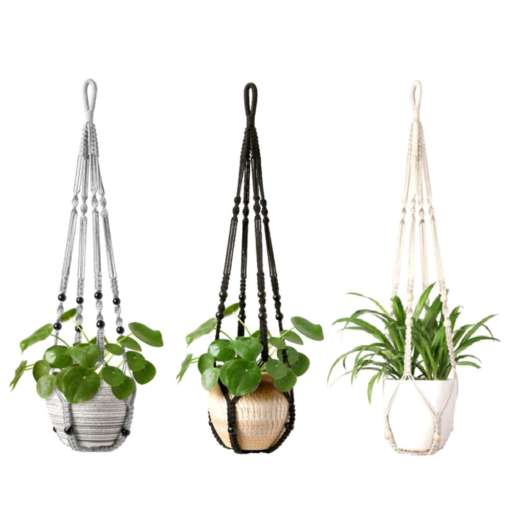 CTRLZS Handmade Macrame Plant Hanger Indoor Hanging Planter Basket Woven Cotton Rope Flower Pot Crochet Plant Holder Stand